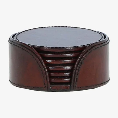 The Range Premium Leather Round Coaster - Chestnut