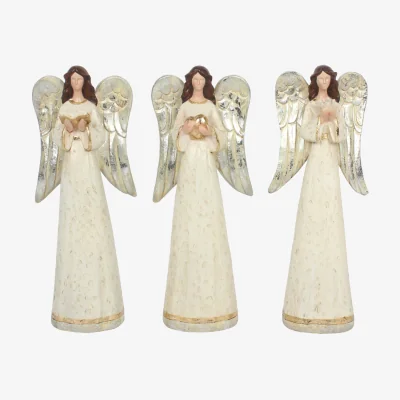 The Range Trio Of Elegant Angel Figurines With Unique Symbols - Cream