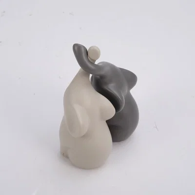 The Range Medium 1 Pair of Elephant Lovers Statue Ceramic Wild Animal Desktop Ornament - Grey