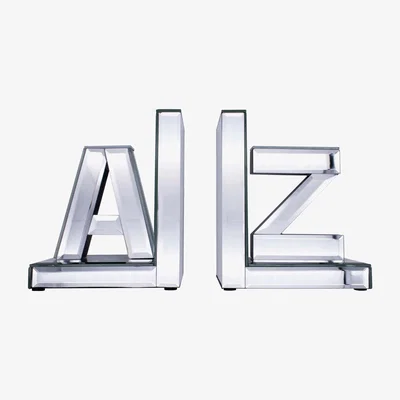 The Range A-Z Mirrored Glass Based Book Magazine Bookends - Silver
