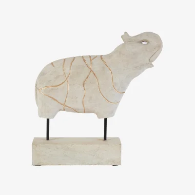 The Range Vena Whitewash Mango Wood Elephant Sculpture - Gold, Natural
