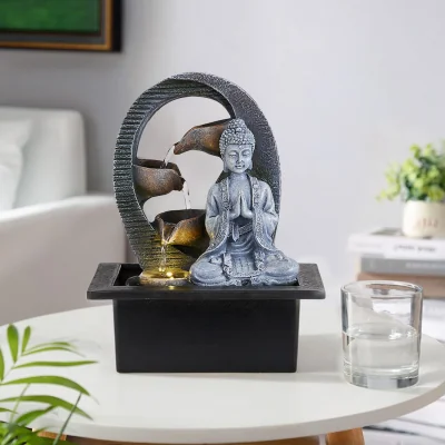 The Range Tabletop Buddha Water Fountain Decor - Grey and Black