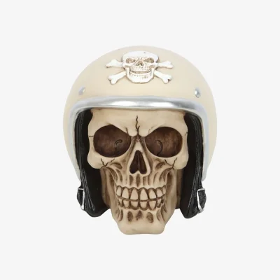 The Range Retro Skull Helmet Ornament For Motorcycle Enthusiasts - Cream