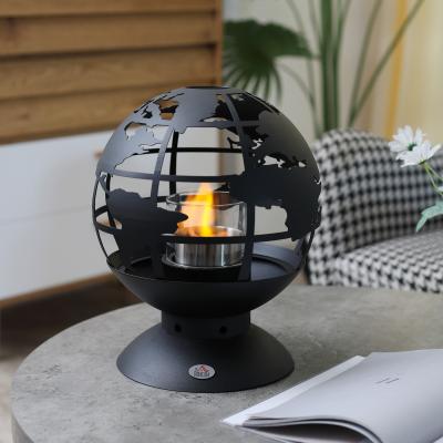 The Range Globe Shape Tabletop Ethanol Fireplace, Portable Bioethanol Fire Pit with Lid - Black