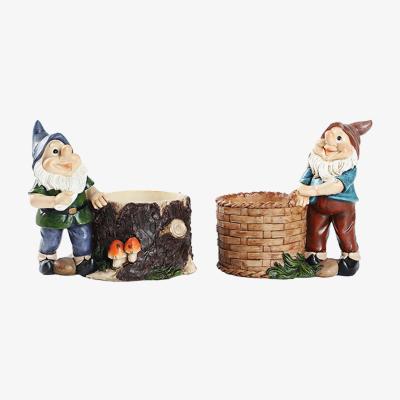 The Range Dwarf Elf Sculpture Ornaments Resin Flower Cylinder  - Grey