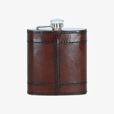 The Range Premium Leather Portable Whiskey Flask - Chestnut
