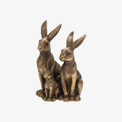 The Range Reflections Bronzed Hare and Baby Family Sitting Ornament  - Bronze