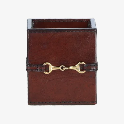 The Range Premium Leather Pen Holder with Elegant Metal Buckle - Chestnut