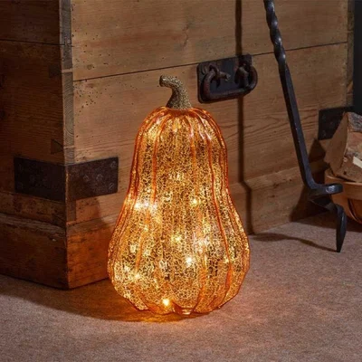 The Range Golden 20 LED Inlit Autumn Glass Pumpkin Lantern - Gold