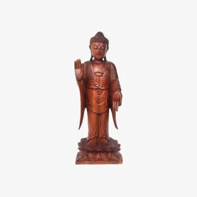 The Range Handcarved Acacia Wood Standing Buddha Statue - Brown