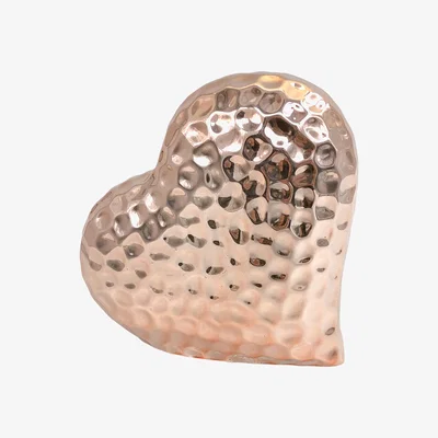 The Range Heart Hammered Effect Sculpture - Rose Gold / 16cm