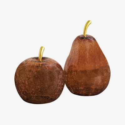 The Range Pack of 2 Crackle Glass Apple and Pear Ornaments - Amber