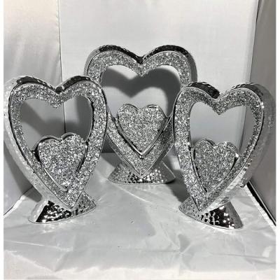 The Range Silver Hearts Sparkle Ornament Crushed Diamond Set Of 3 - Silver