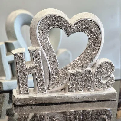 The Range Crushed Diamond Home Sign Letters With Heart Jewel - Silver