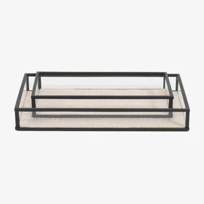 The Range Set of 2 Glass and Linen Trays - Natural