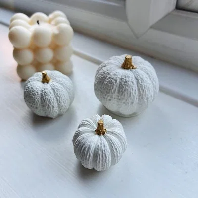 The Range Set of 3 Concrete Pumpkins - White