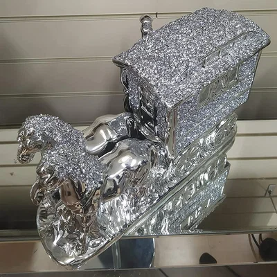 The Range Horse With Wagon Gypsy Crushed Diamond Carriage Ornament - Silver