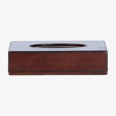 The Range Elegant Leather Tissue Box with Magnetic Bottom - Chestnut