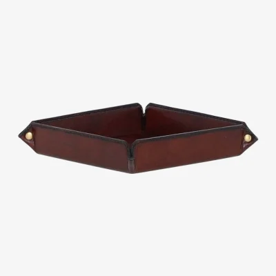 The Range Handcrafted Premium Leather Valet Tray for Coins and Keys - Chestnut