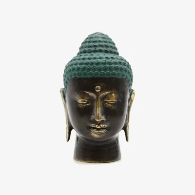 The Range Antique Brass Buddha Head Serene, Sculpture for Home and Garden - Teal