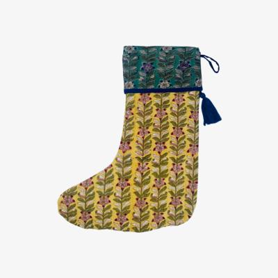 Wolf & Badger Yellow / Orange Yellow & Teal Floral Christmas Stocking | Koisi