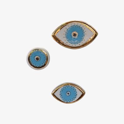 Wolf & Badger Handmade Gold Decorated Ceramic Evil Eye Protector - Luck And Protection - The Blue Eye Wall Hanging | One Size | Modeditions