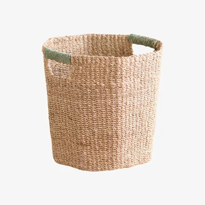 Wolf & Badger Green Natural Octagon Basket With Sage Handle - Octagon Basket One Size Likhâ