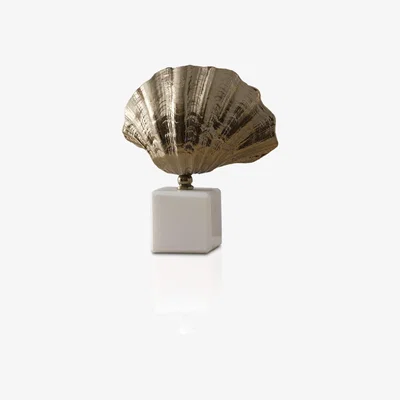 Wolf & Badger Brown Handmade Bronze Oyster Shell Decor With White Marble Base | Anatoliacraft