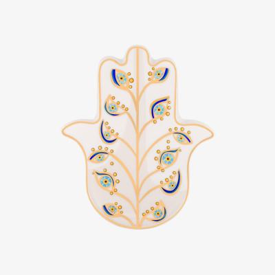 Wolf & Badger White / Gold / Blue Illuminated Protection - Hamsa Statue | Karma and Luck