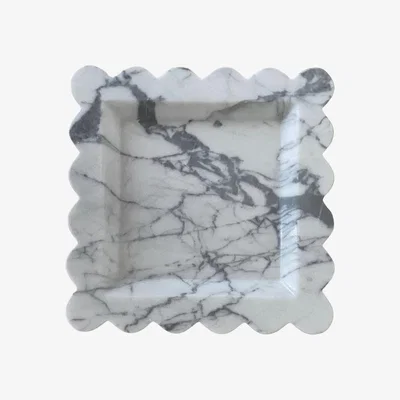 Wolf & Badger Luna Grey & White Marble Square Scallop Wavy Tray Aesthete Label