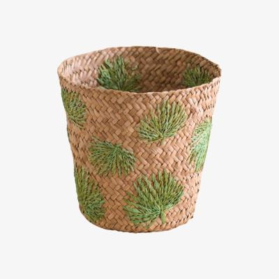 Wolf & Badger Neutrals Palm Embroidered Soft Seagrass Basket - Embroidered Baskets One Size Likhâ