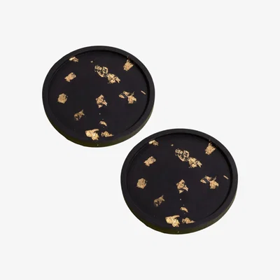 Wolf & Badger Black Round Panther Gold Flake Coaster Tray - Pair One Size By Shax