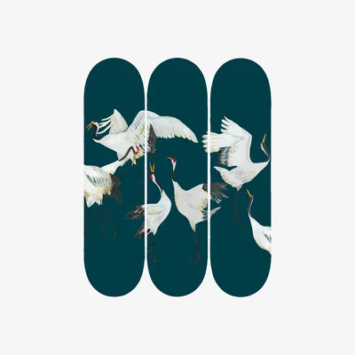 Wolf & Badger Skateboard Decks Wall Decor Japanese Cranes Set Of Three Catchii