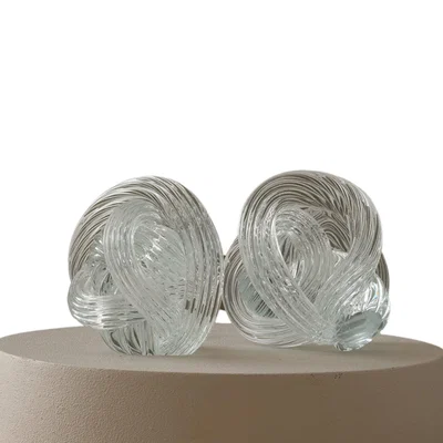 Wolf & Badger White Hand-Blown Glass Knot Sculpture Set - Clear Crystal Accent Duo | Anatoliacraft