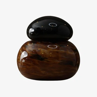 Wolf & Badger Brown / Black Elegant Brown And Black Glass Macaron Sculpture – Modern Decorative Accent | Anatoliacraft