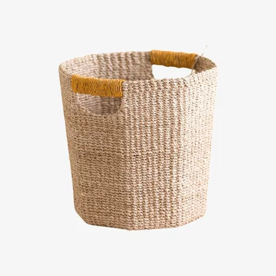 Wolf & Badger Yellow / Orange Natural Octagon Basket With Mustard Handle - Handwoven Bin One Size Likhâ