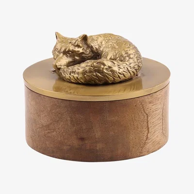 Wolf & Badger Brown / Gold Fox Decorative Box In Wood & Brass Adams & Mack