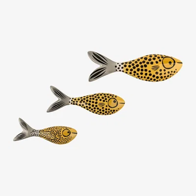 Wolf & Badger Yellow / Orange Set Of 3 Orange Wall-Mounted Handmade Ceramic Fish Hannah Turner