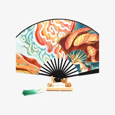 Wolf & Badger Holding Fan With Engraving - Red Sukiw Design