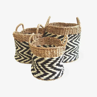 Wolf & Badger Black Ula Zigzag Basket - Set Of 3 Korissa