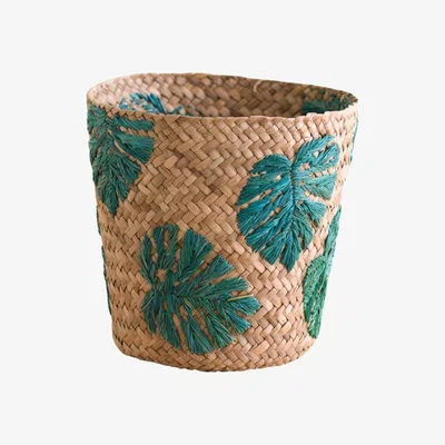 Wolf & Badger Monstera Embroidered Soft Seagrass Planter - Neutrals One Size Likhâ