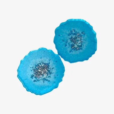 Wolf & Badger Silver / Blue Round Frozen Coasters - Blue By Shax