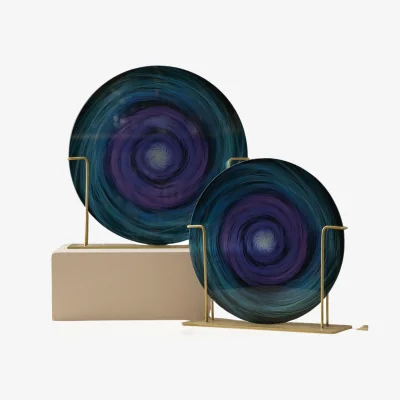 Wolf & Badger Blue Midnight Rainbow Spiral Glass Decorative Plates Set | Marleth