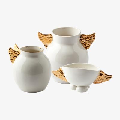 Wolf & Badger Neutrals / Gold Gold Winged Vase & Bird Vase & Winged Bowl Porcelain Set | Maji Atelier