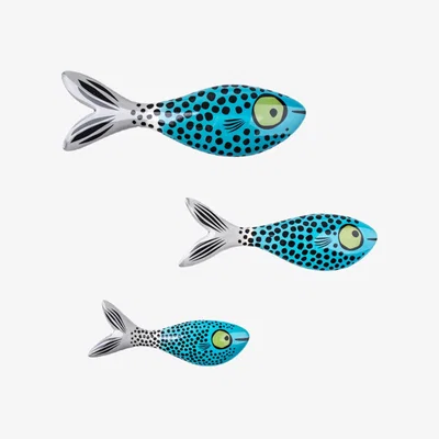 Wolf & Badger Set Of 3 Blue Wall-Mounted Handmade Ceramic Fish Hannah Turner