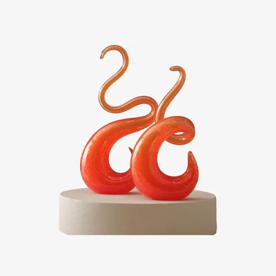 Wolf & Badger Yellow / Orange Hand-Blown Glass Sculpture Duo - Fiery Coral Abstract Art | Anatoliacraft