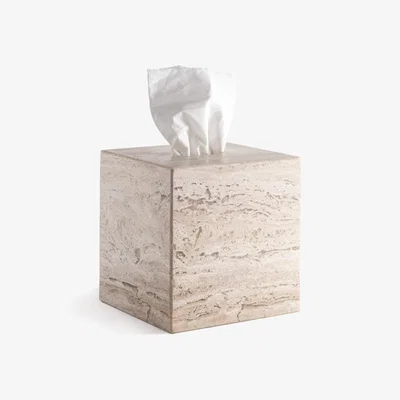 Wolf & Badger Neutrals Less Is More Tissue Box - Travertine Marble And Jacob