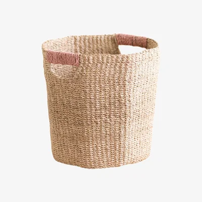 Wolf & Badger Pink / Purple Natural Octagon Basket With Dusty Rose Handle - Natural Basket One Size Likhâ