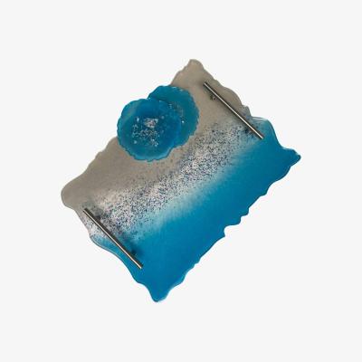 Wolf & Badger Blue / Silver Large Festive Glitter Tray With Matching Coasters By Shax