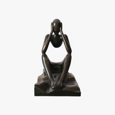 Wolf & Badger Green Pensive Figure Sculpture | Artchi